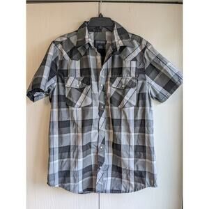 Renegade Men's Short Sleeve Plaid Button Down Gray Shirt Size M
